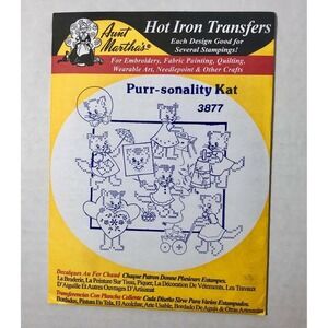 Embroidery Transfer Pattern Aunt Martha's Hot Iron Purr-sonality Kat #3877
